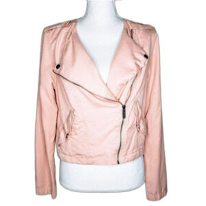 Sanctuary Womens Woven Asymmetrical Zip Up Jacket Pink Size S